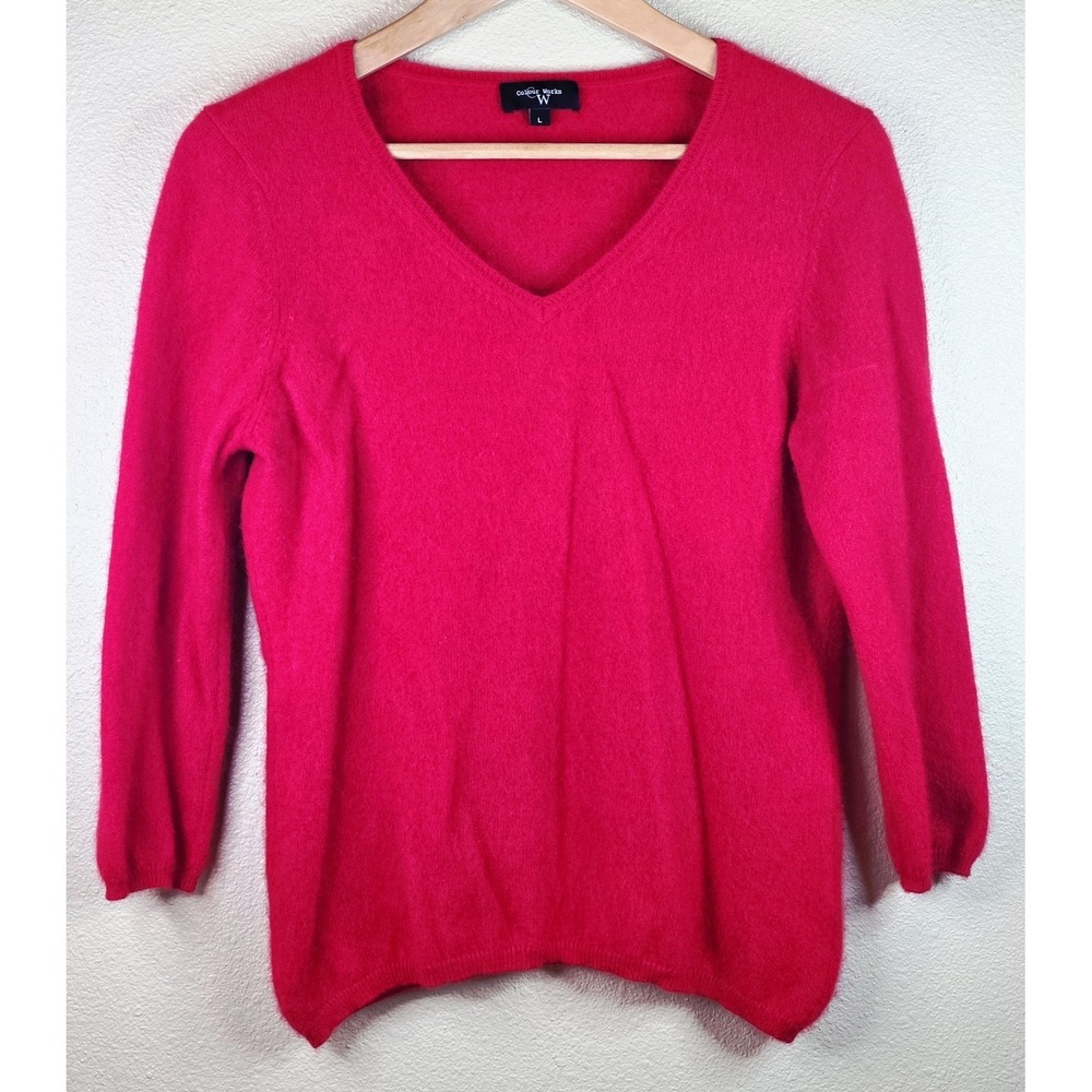 Colour Works 100% Cashmere Red Sweater Womens 3/4 Sleeve Pullover Size Large